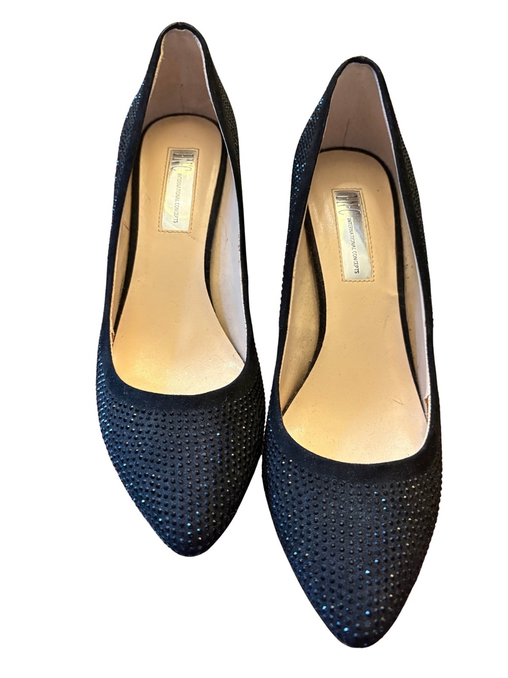 Pointed Toe Black Crystal Flats by INC International